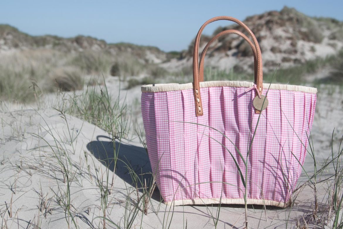 Rice Korbtasche rosa Karomuster Vichy