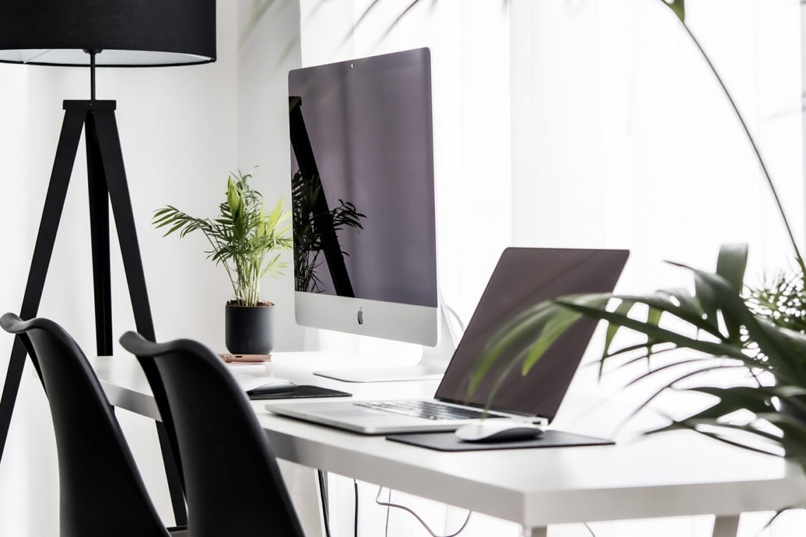 Homeoffice Wohnzimmer mit Grünpflanzen